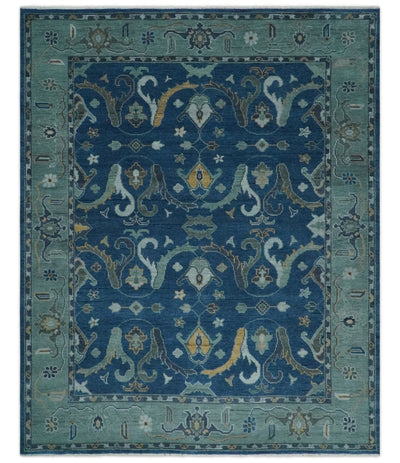 Traditional Turkish Design Hand Knotted Oriental Oushak Blue and Aqua Wool Area Rug - The Rug Decor
