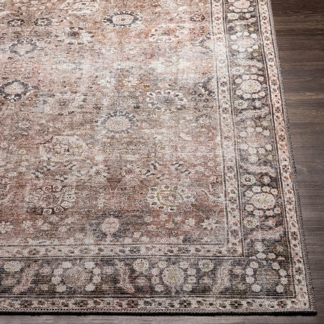 Traditional Turkish Floral Ivory, Brown and Charcoal Multi Size Machine Washable Rug - The Rug Decor