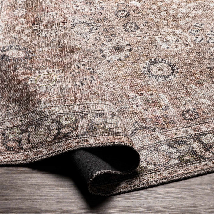 Traditional Turkish Floral Ivory, Brown and Charcoal Multi Size Machine Washable Rug - The Rug Decor
