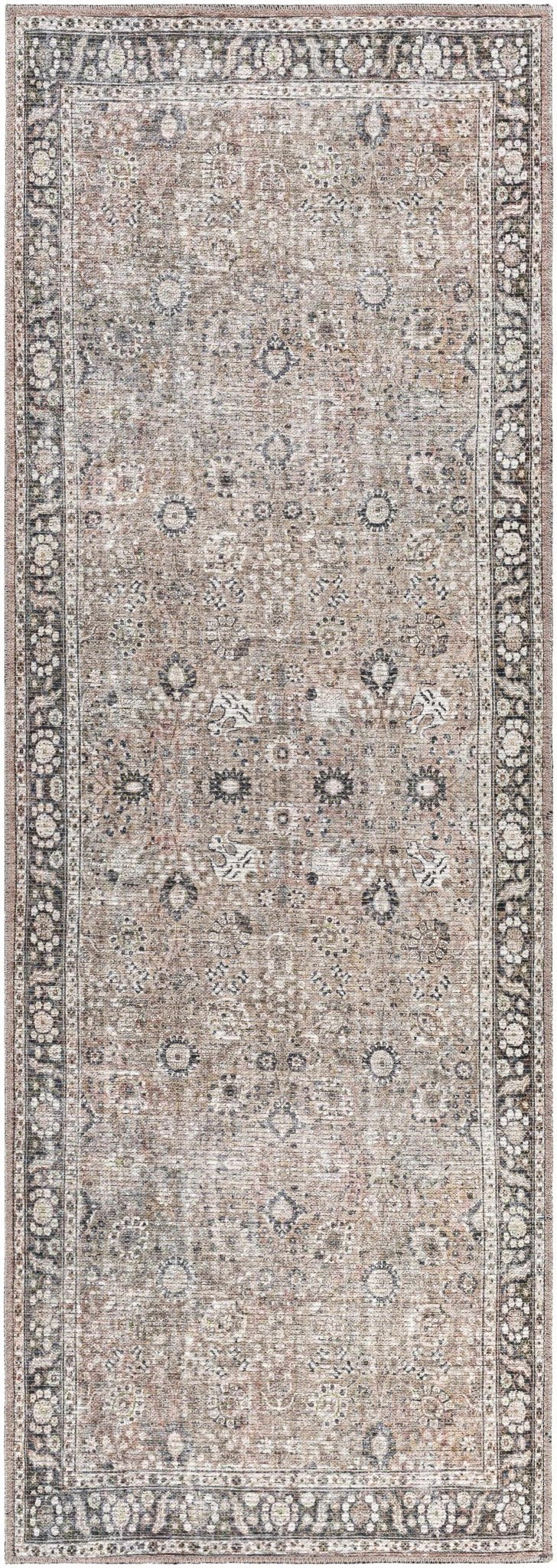 Traditional Turkish Floral Ivory, Brown and Charcoal Multi Size Machine Washable Rug - The Rug Decor