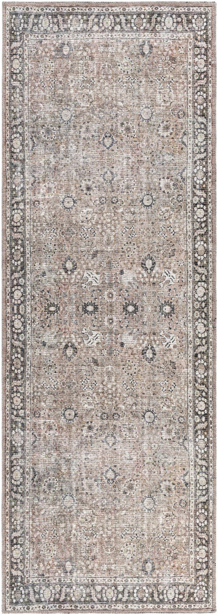 Traditional Turkish Floral Ivory, Brown and Charcoal Multi Size Machine Washable Rug - The Rug Decor