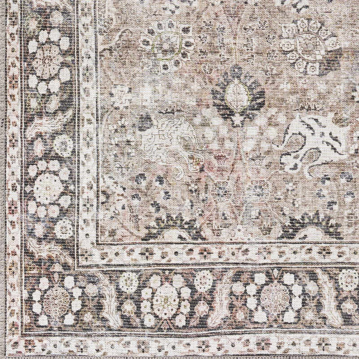 Traditional Turkish Floral Ivory, Brown and Charcoal Multi Size Machine Washable Rug - The Rug Decor