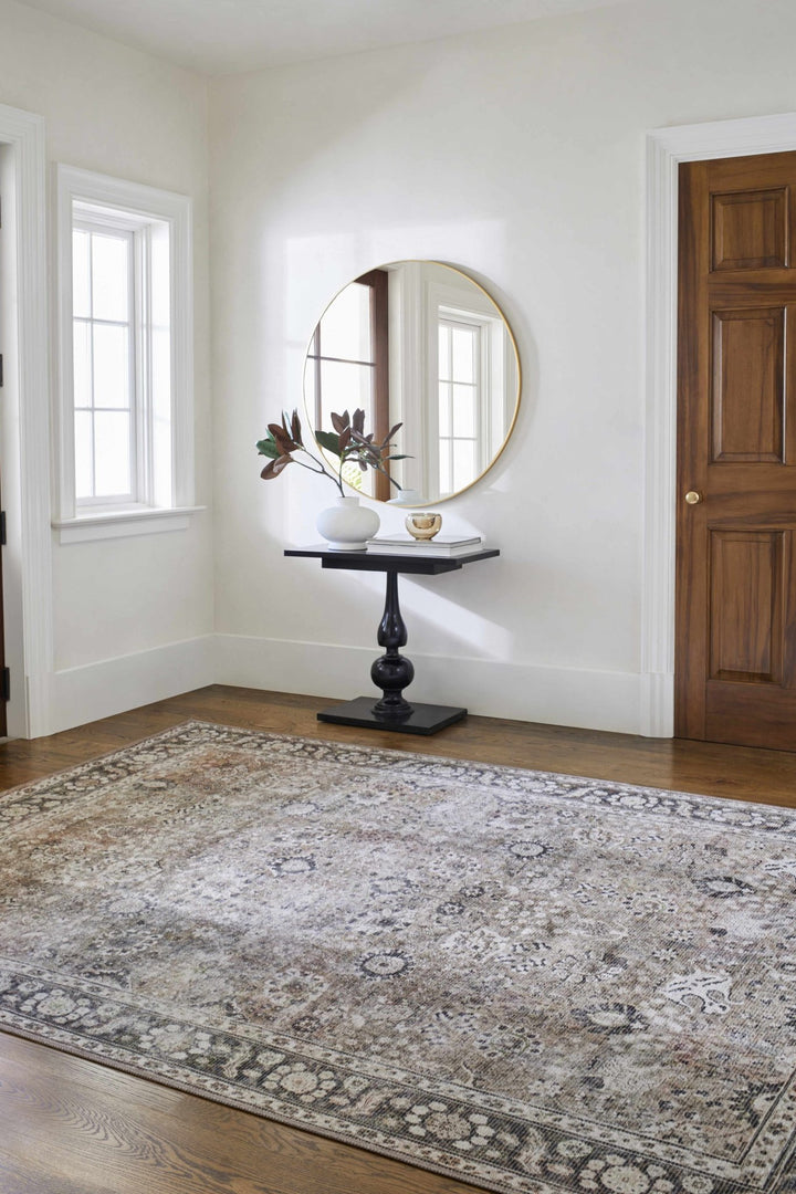 Traditional Turkish Floral Ivory, Brown and Charcoal Multi Size Machine Washable Rug - The Rug Decor