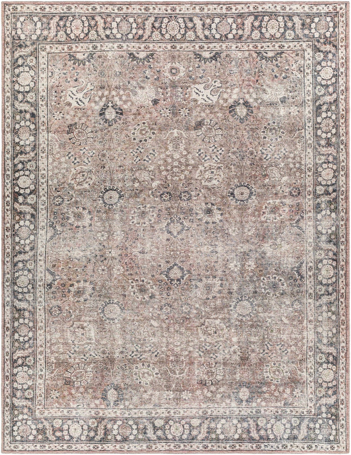 Traditional Turkish Floral Ivory, Brown and Charcoal Multi Size Machine Washable Rug - The Rug Decor
