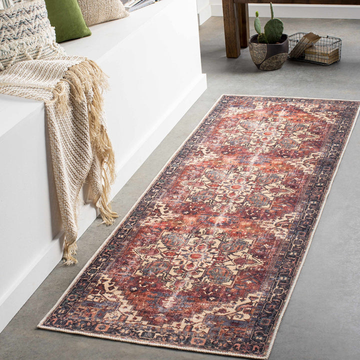 Traditional Vintage Style Brown, Rust And Beige Machine Woven Washable Rug - The Rug Decor