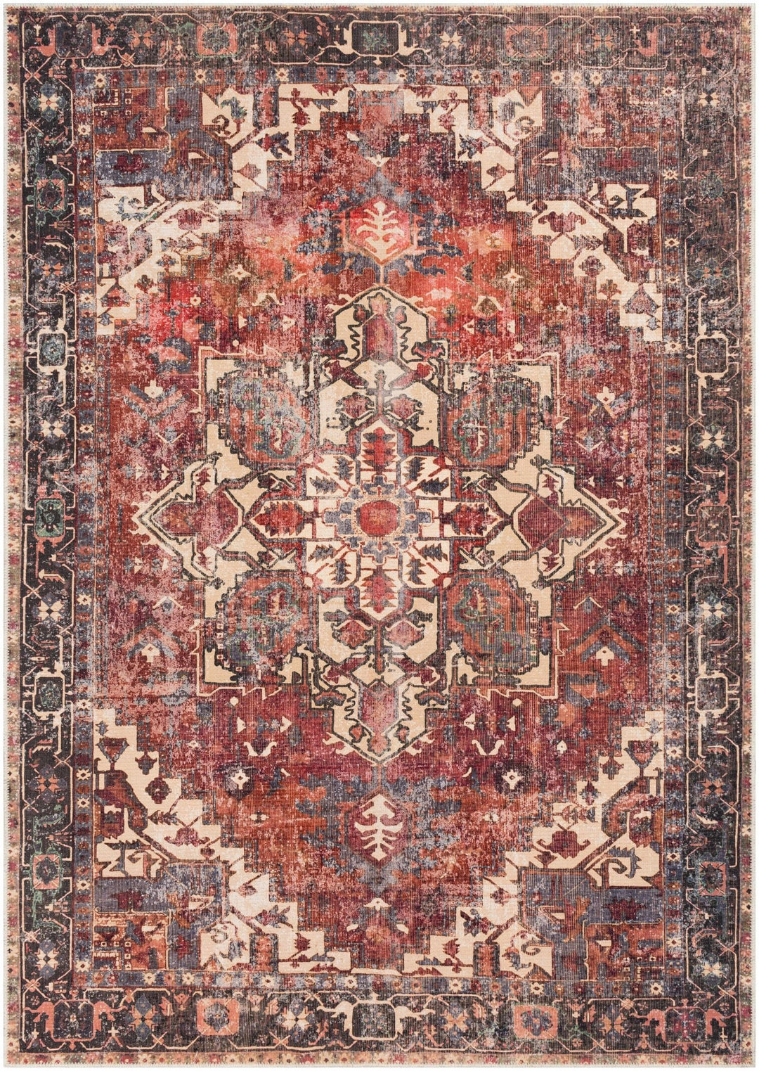 Traditional Vintage Style Brown, Rust And Beige Machine Woven Washable Rug - The Rug Decor