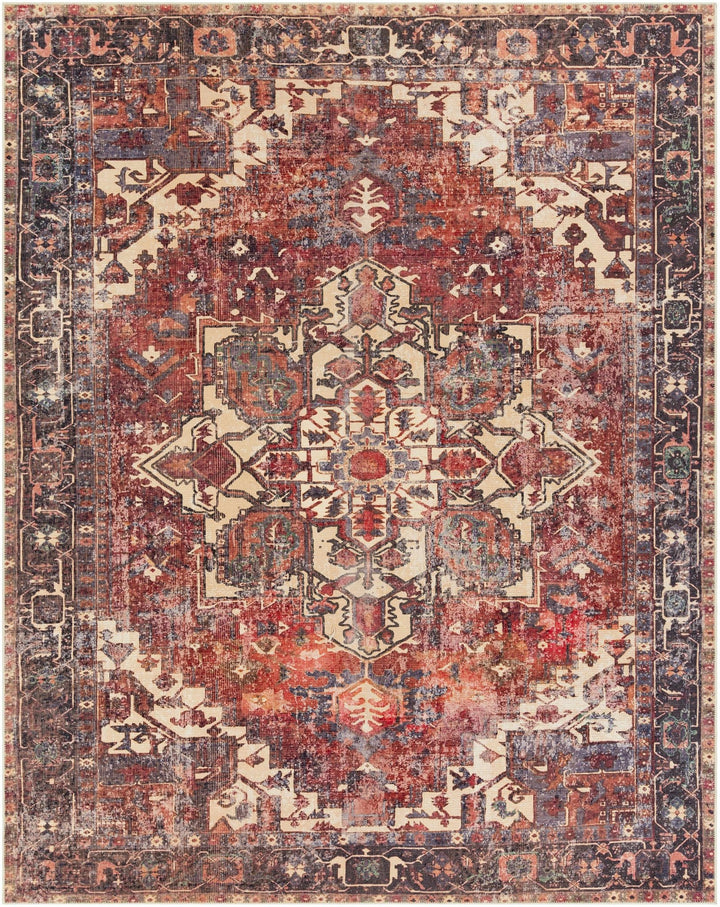 Traditional Vintage Style Brown, Rust And Beige Machine Woven Washable Rug - The Rug Decor