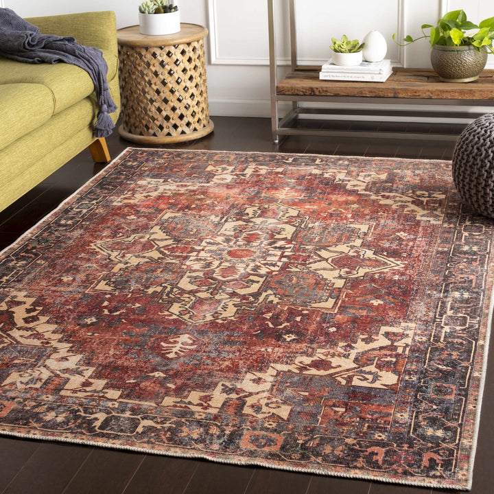 Traditional Vintage Style Brown, Rust And Beige Machine Woven Washable Rug - The Rug Decor
