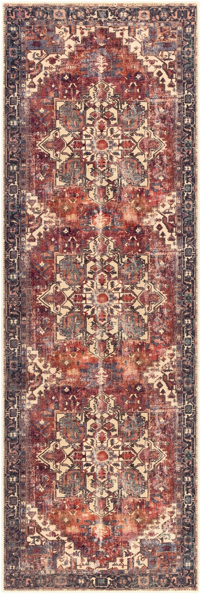 Traditional Vintage Style Brown, Rust And Beige Machine Woven Washable Rug - The Rug Decor