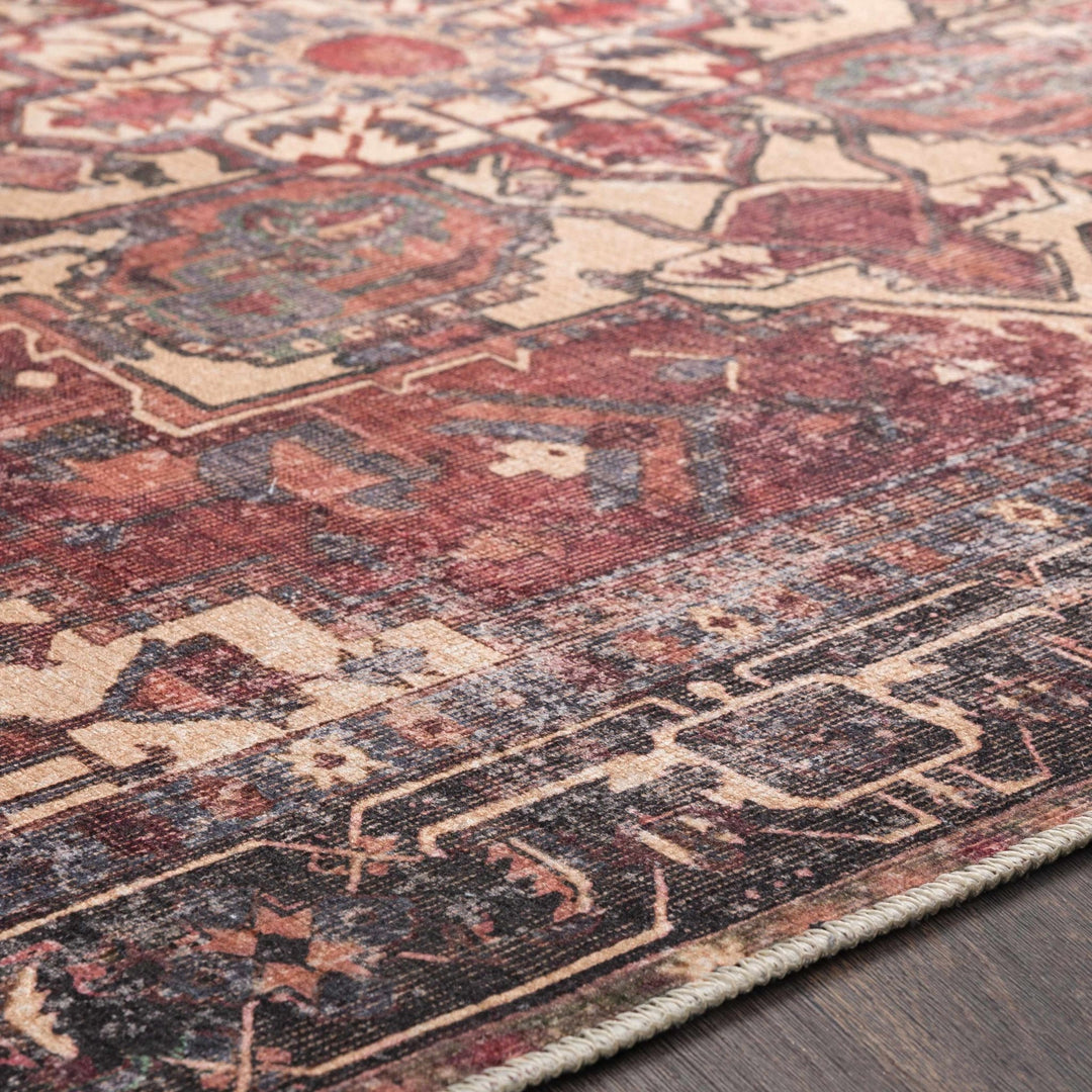 Traditional Vintage Style Brown, Rust And Beige Machine Woven Washable Rug - The Rug Decor