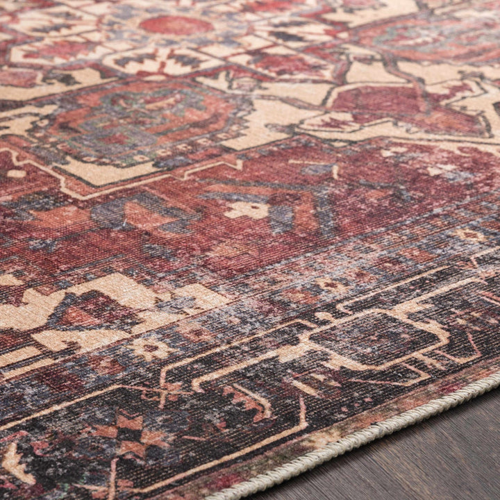 Traditional Vintage Style Brown, Rust And Beige Machine Woven Washable Rug - The Rug Decor