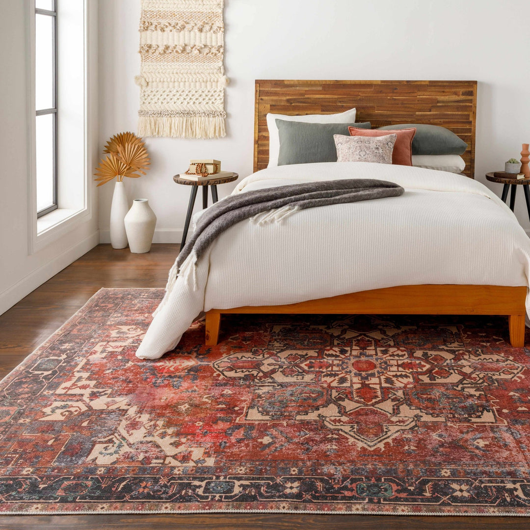 Traditional Vintage Style Brown, Rust And Beige Machine Woven Washable Rug - The Rug Decor