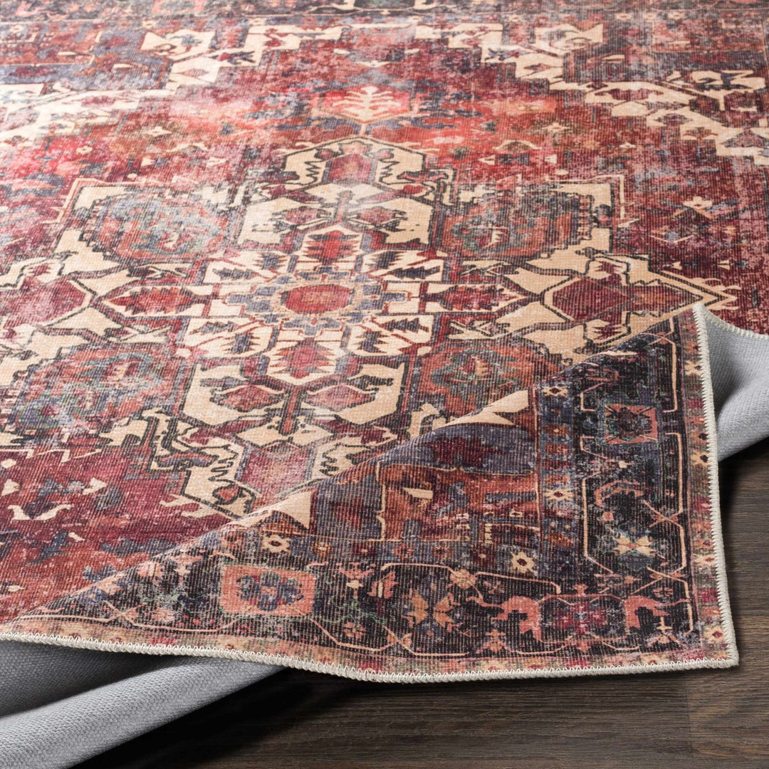 Traditional Vintage Style Brown, Rust And Beige Machine Woven Washable Rug - The Rug Decor