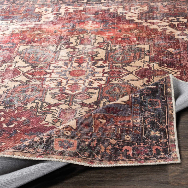 Traditional Vintage Style Brown, Rust And Beige Machine Woven Washable Rug - The Rug Decor