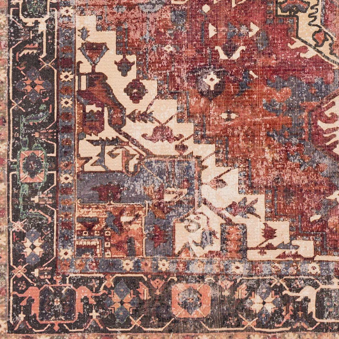 Traditional Vintage Style Brown, Rust And Beige Machine Woven Washable Rug - The Rug Decor