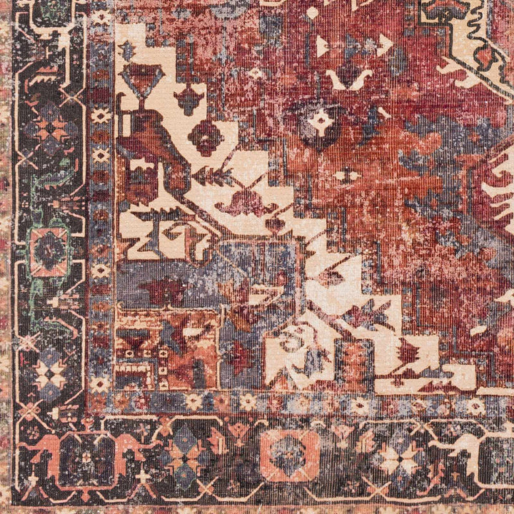 Traditional Vintage Style Brown, Rust And Beige Machine Woven Washable Rug - The Rug Decor