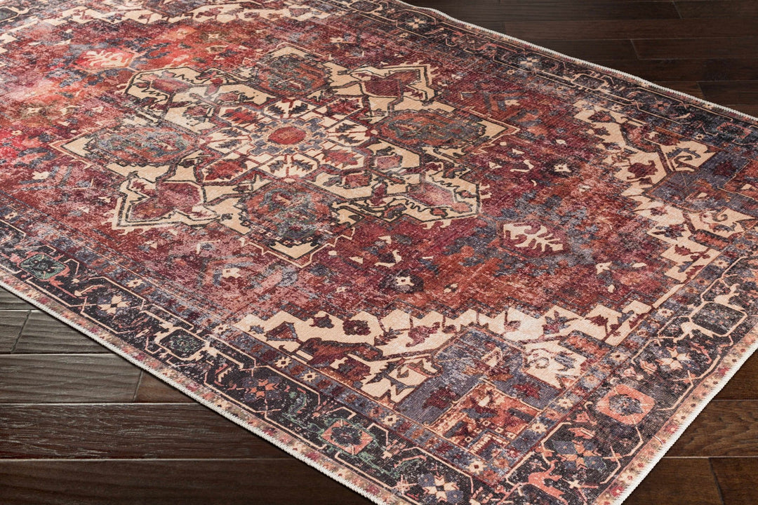 Traditional Vintage Style Brown, Rust And Beige Machine Woven Washable Rug - The Rug Decor