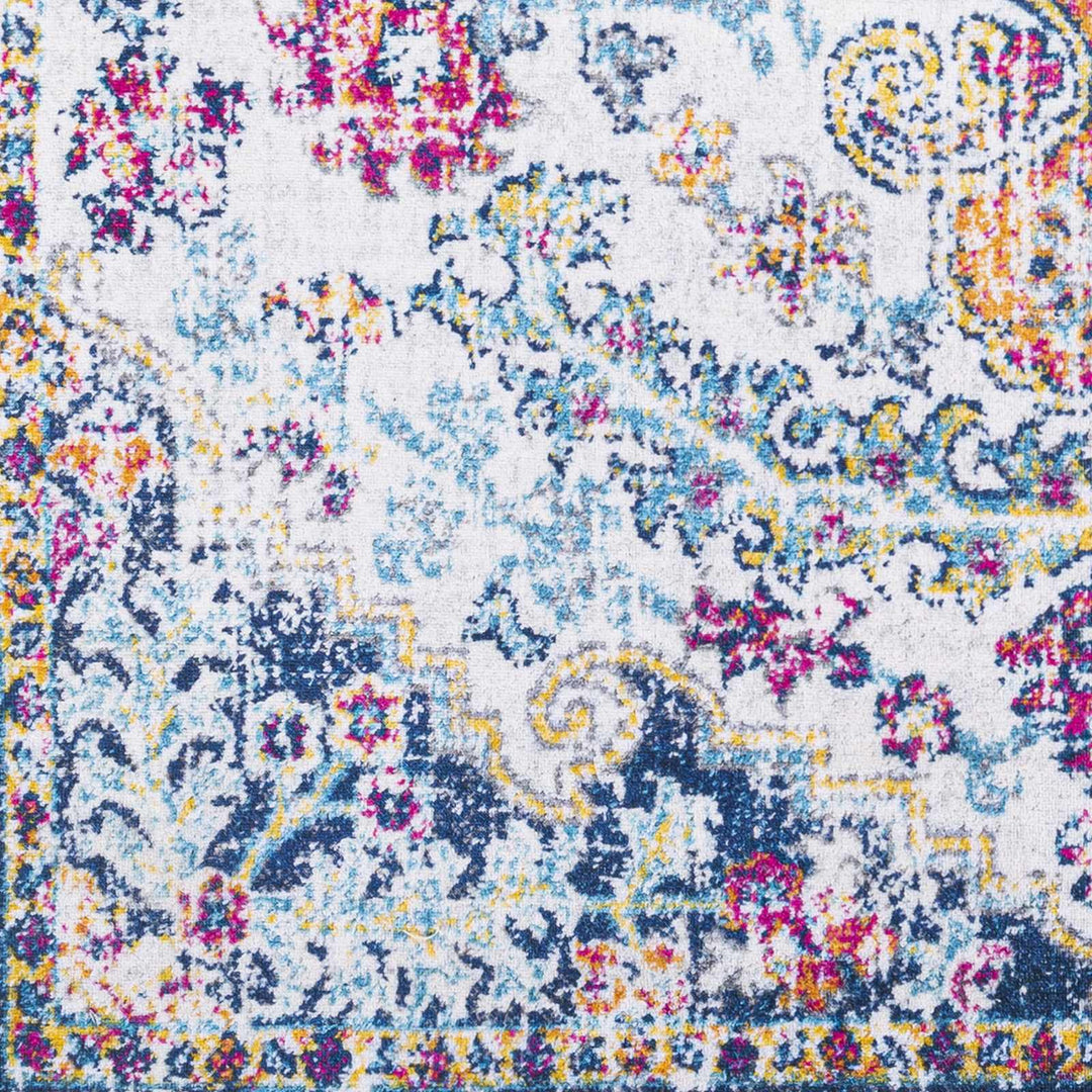 Traditional Vintage Style White, Blue, Mustard, Pink Multi color Washable Area Rug - The Rug Decor