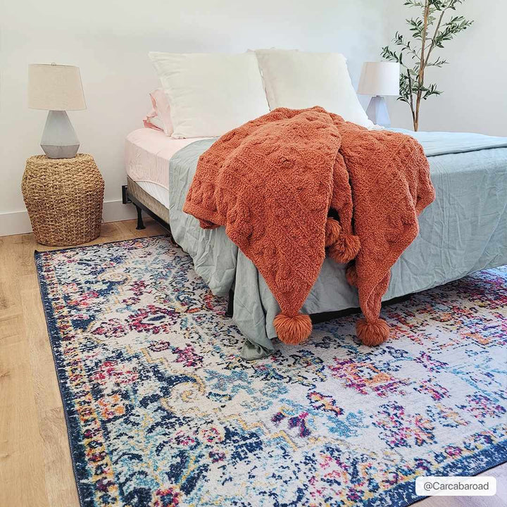 Traditional Vintage Style White, Blue, Mustard, Pink Multi color Washable Area Rug - The Rug Decor