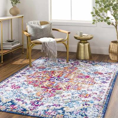 Traditional Vintage Style White, Blue, Mustard, Pink Multi color Washable Area Rug - The Rug Decor