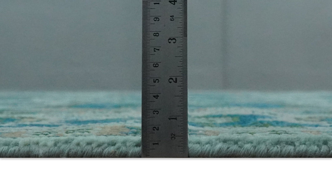 Transitional Aqua and Ivory Hand Knotted Antique 8x10 Traditional Wool Rug - The Rug Decor