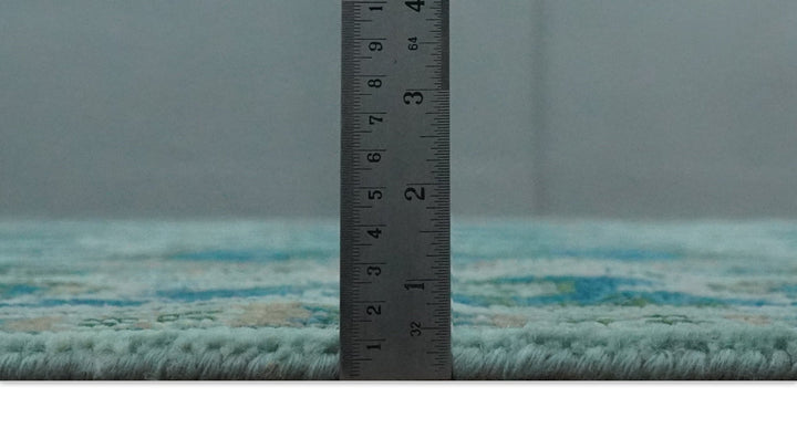 Transitional Aqua and Ivory Hand Knotted Antique 8x10 Traditional Wool Rug - The Rug Decor