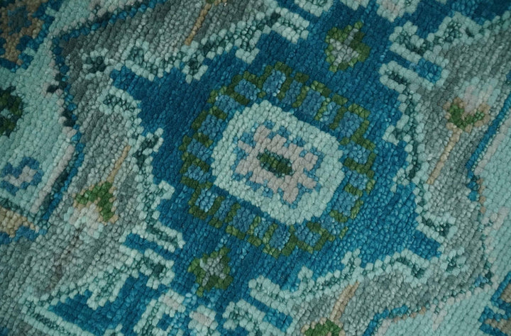 Transitional Aqua and Ivory Hand Knotted Antique 8x10 Traditional Wool Rug - The Rug Decor