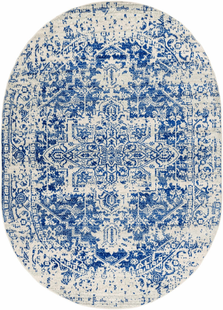 Transitional Heriz Design Blue and Beige Medallion Area Rug - The Rug Decor