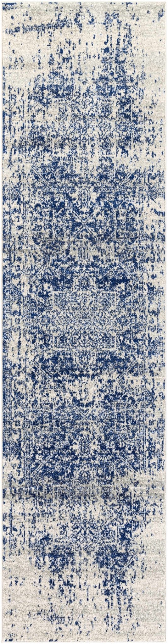 Transitional Heriz Design Blue and Beige Medallion Area Rug - The Rug Decor