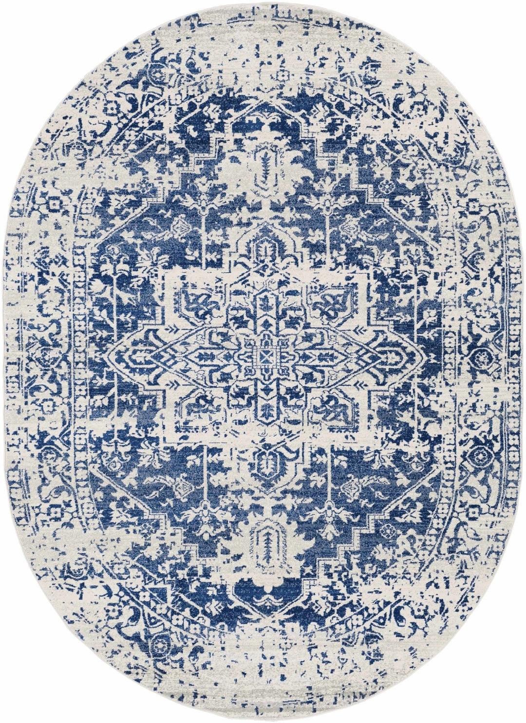Transitional Heriz Design Blue and Beige Medallion Area Rug - The Rug Decor