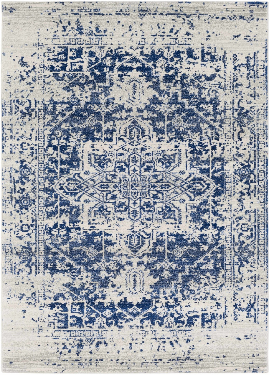 Transitional Heriz Design Blue and Beige Medallion Area Rug - The Rug Decor
