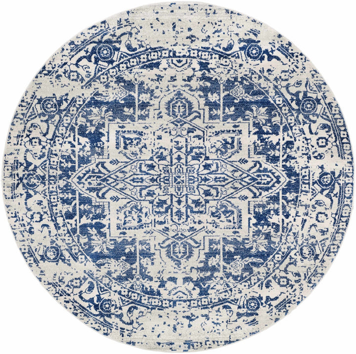 Transitional Heriz Design Blue and Beige Medallion Area Rug - The Rug Decor