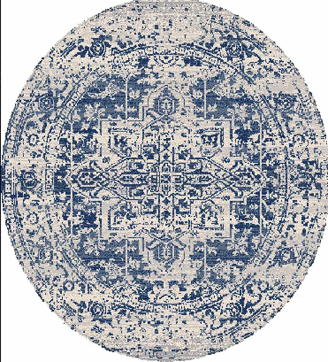 Transitional Heriz Design Blue and Beige Medallion Area Rug - The Rug Decor
