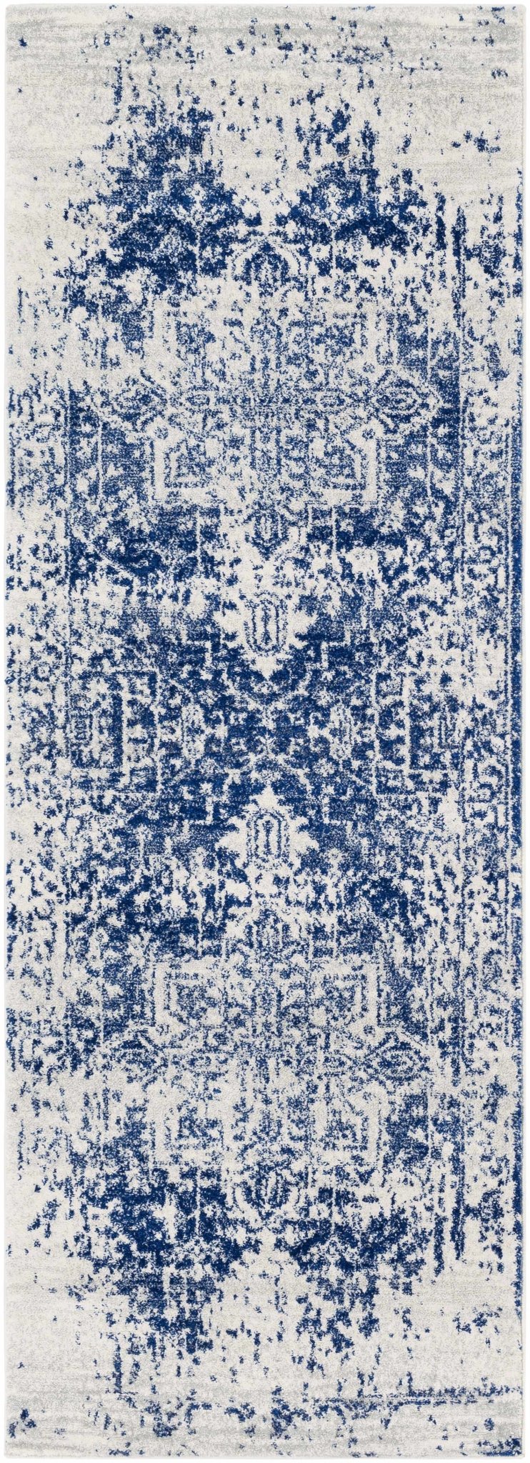 Transitional Heriz Design Blue and Beige Medallion Area Rug - The Rug Decor