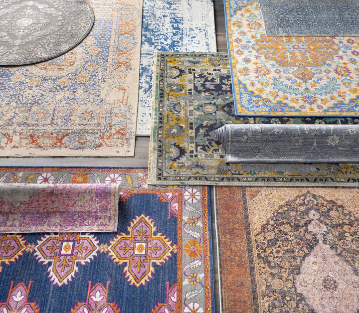 Transitional Heriz Design Blue and Beige Medallion Area Rug - The Rug Decor