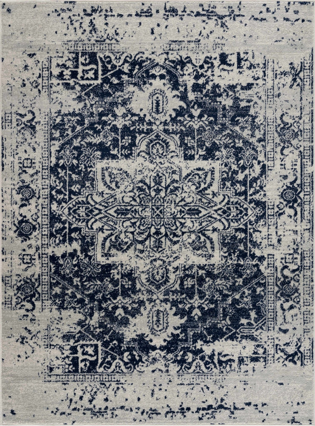 Transitional Heriz Design Blue and Beige Medallion Area Rug - The Rug Decor