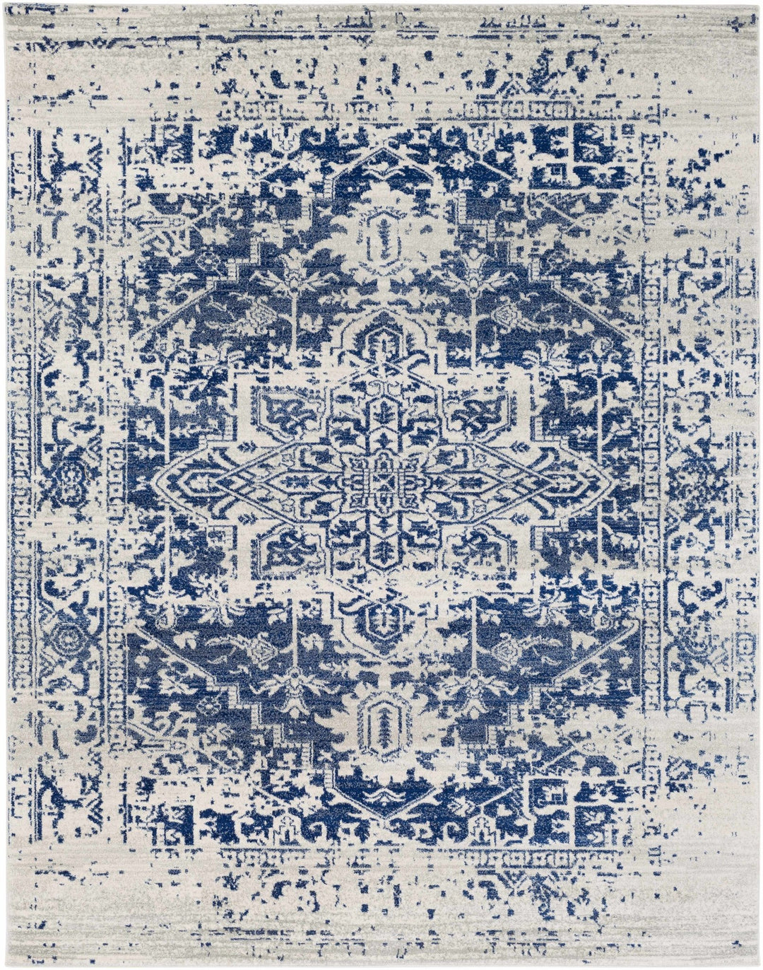 Transitional Heriz Design Blue and Beige Medallion Area Rug - The Rug Decor
