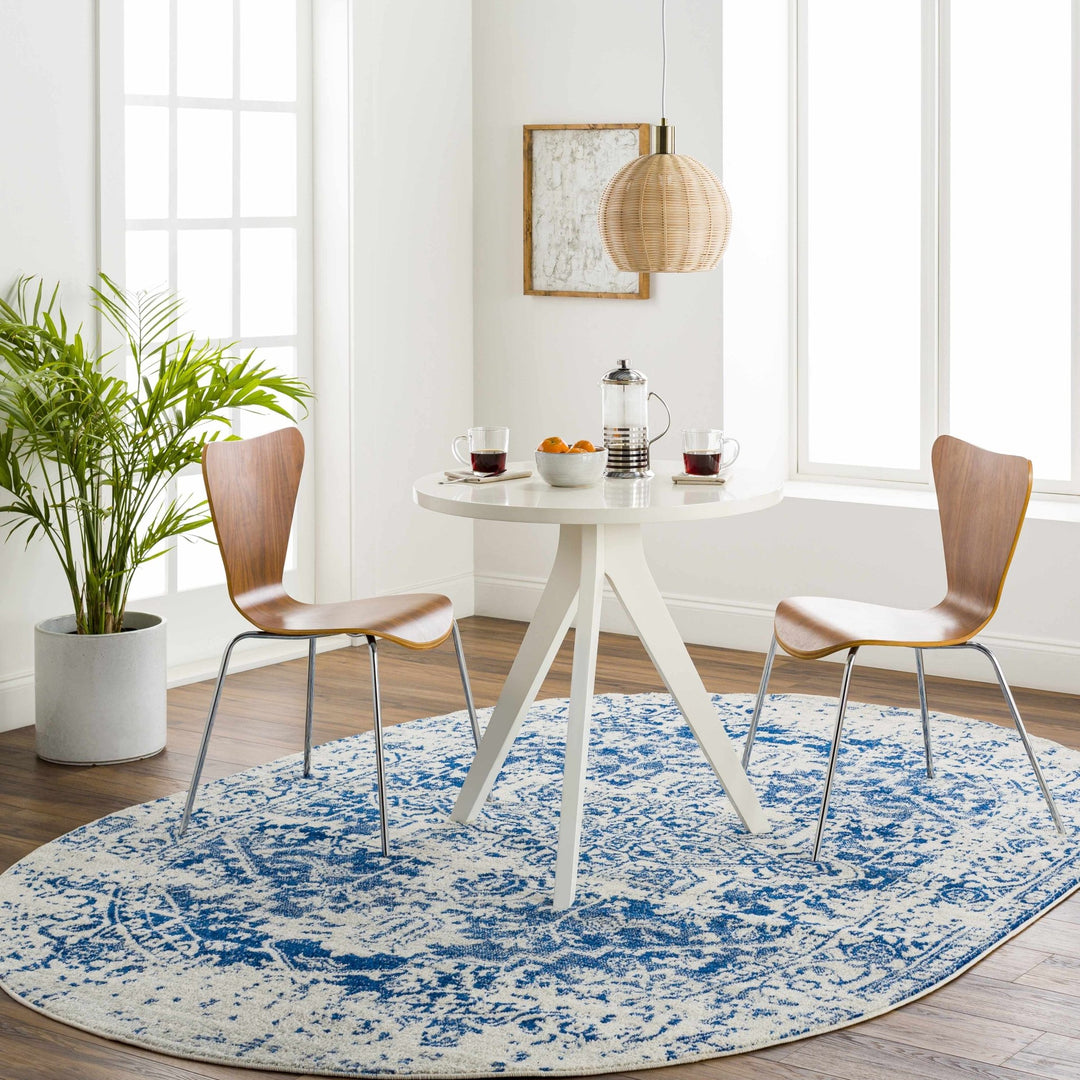 Transitional Heriz Design Blue and Beige Medallion Area Rug - The Rug Decor