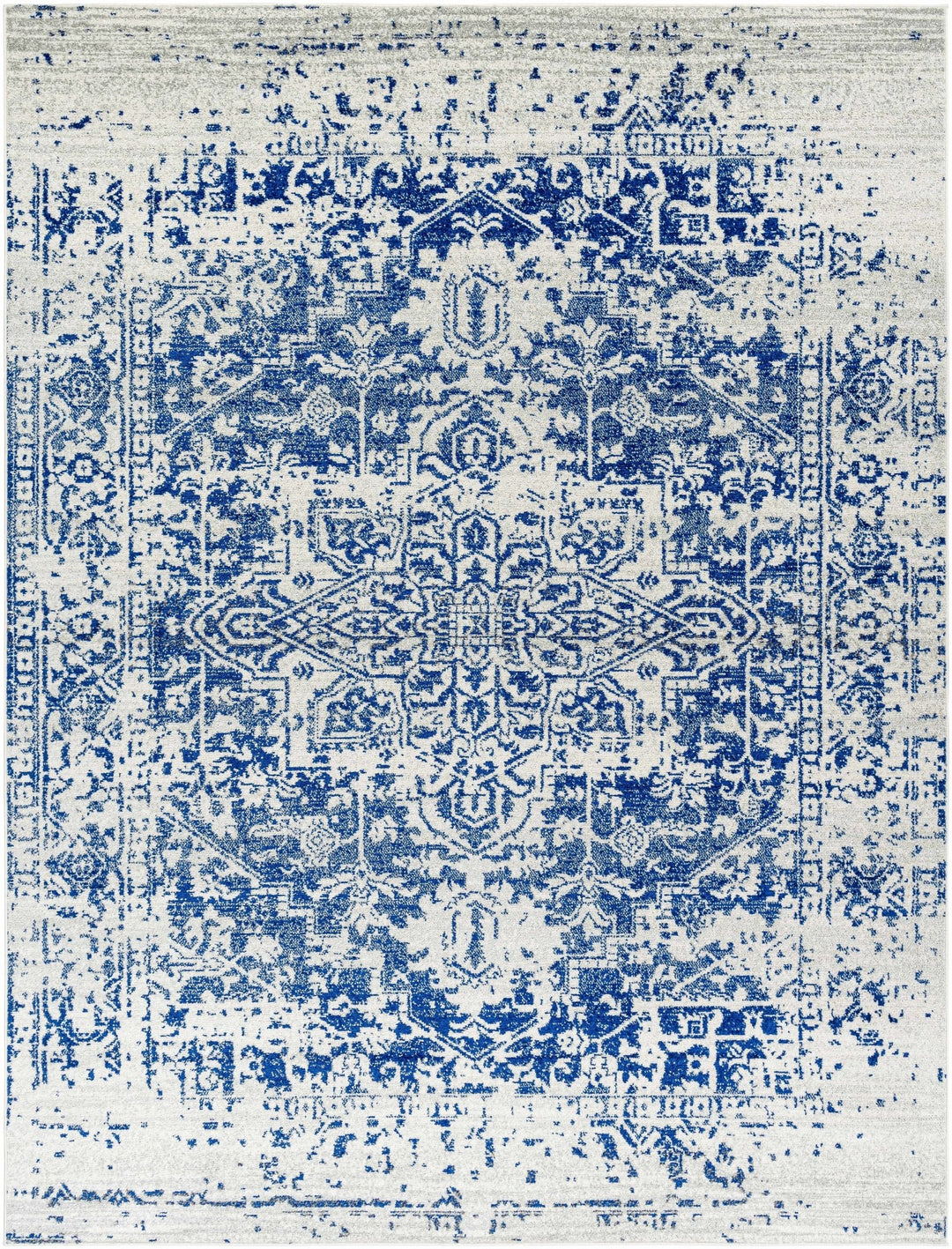 Transitional Heriz Design Blue and Beige Medallion Area Rug - The Rug Decor