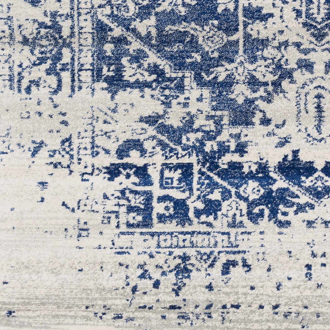 Transitional Heriz Design Blue and Beige Medallion Area Rug - The Rug Decor