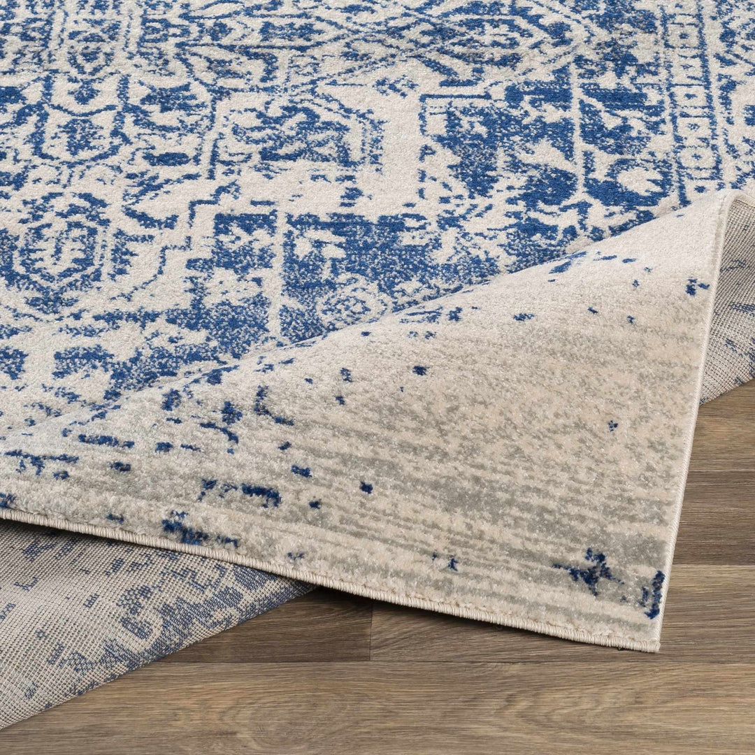 Transitional Heriz Design Blue and Beige Medallion Area Rug - The Rug Decor