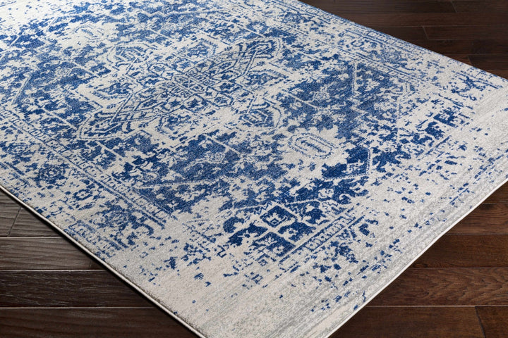 Transitional Heriz Design Blue and Beige Medallion Area Rug - The Rug Decor