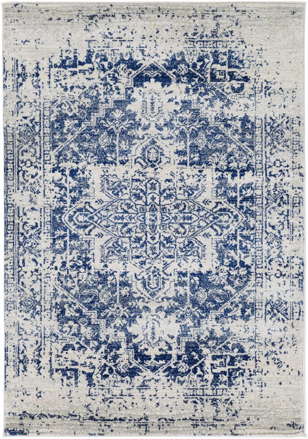 Transitional Heriz Design Blue and Beige Medallion Area Rug - The Rug Decor
