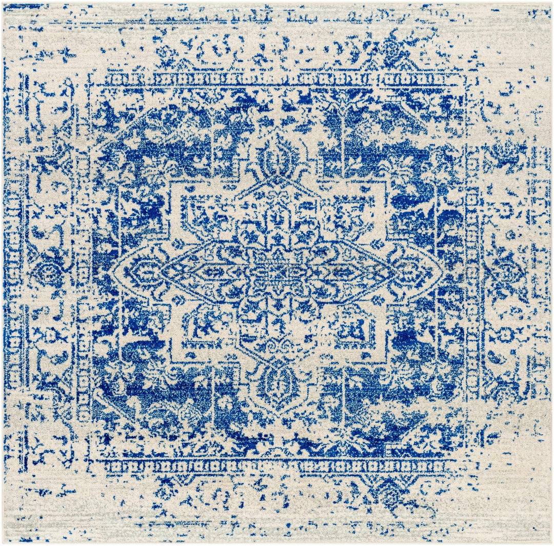 Transitional Heriz Design Blue and Beige Medallion Area Rug - The Rug Decor