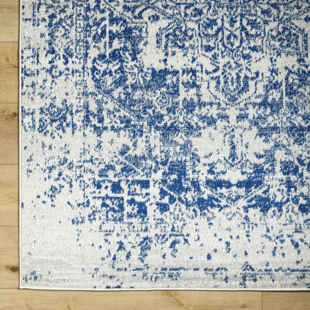 Transitional Heriz Design Blue and Beige Medallion Area Rug - The Rug Decor