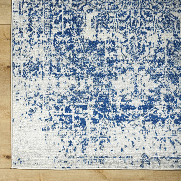 Transitional Heriz Design Blue and Beige Medallion Area Rug - The Rug Decor