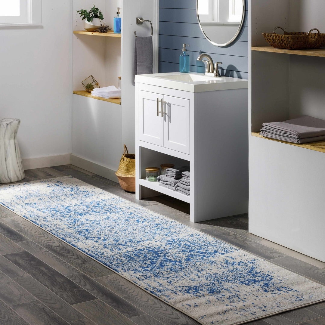 Transitional Heriz Design Blue and Beige Medallion Area Rug - The Rug Decor