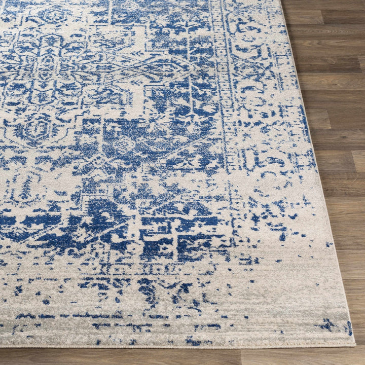 Transitional Heriz Design Blue and Beige Medallion Area Rug - The Rug Decor