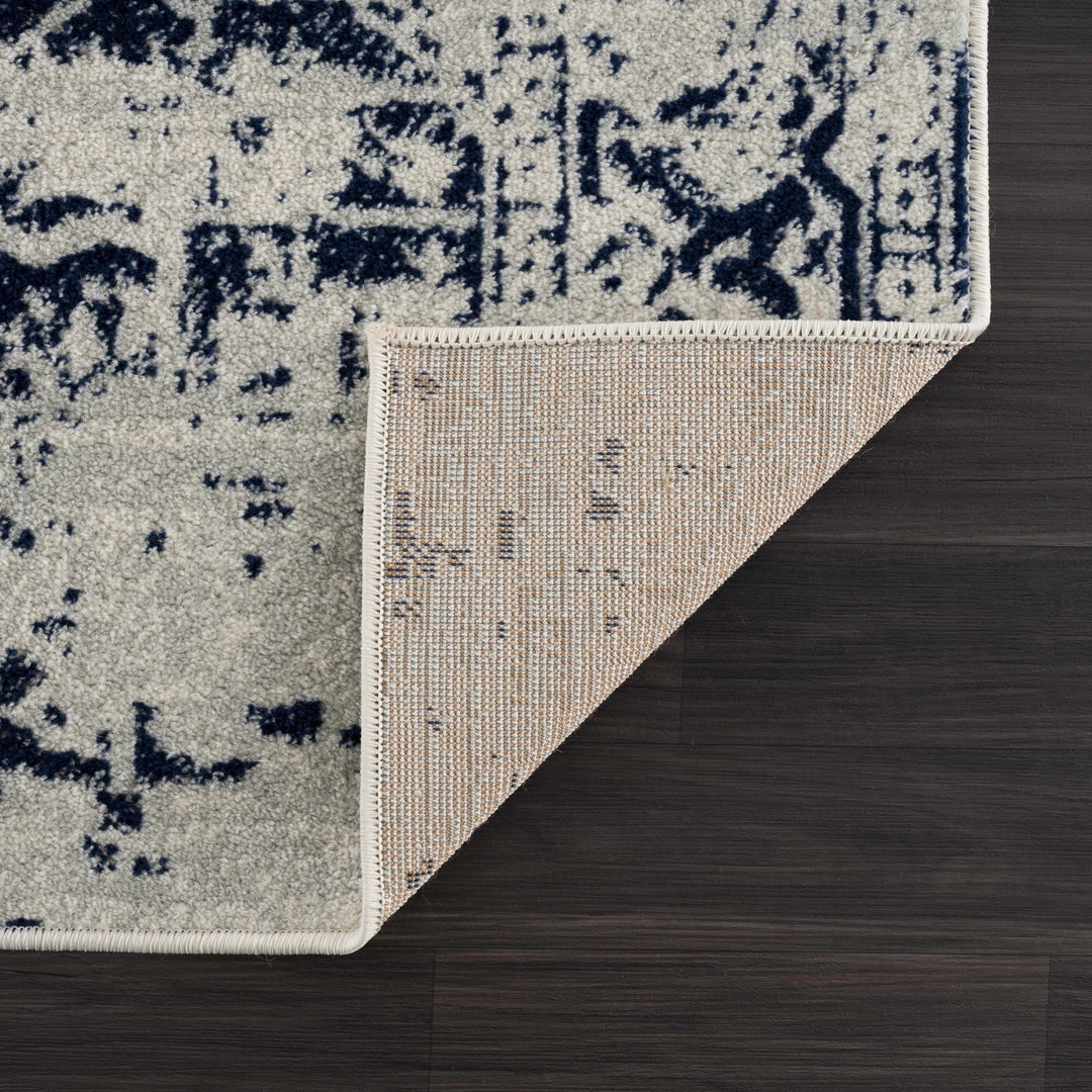 Transitional Heriz Design Blue and Beige Medallion Area Rug - The Rug Decor