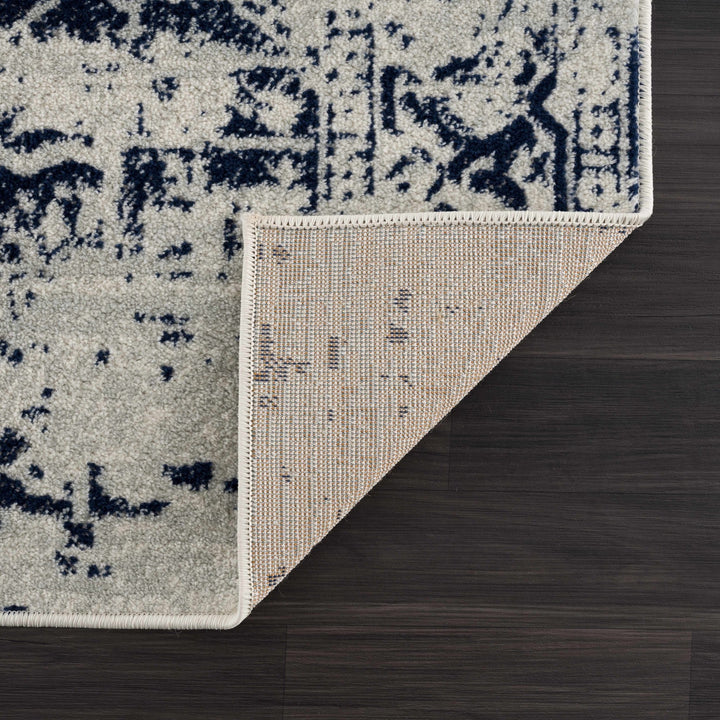 Transitional Heriz Design Blue and Beige Medallion Area Rug - The Rug Decor
